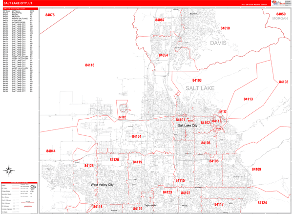 Salt Lake City City Digital Map Red Line Style